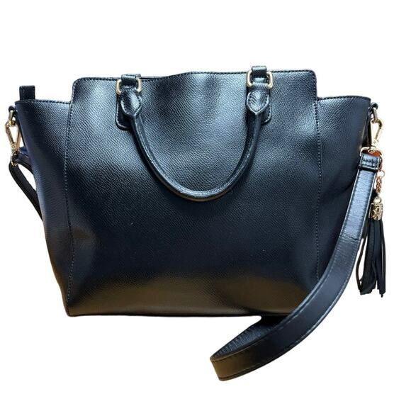 Vera Bradley Black Leather Morgan Satchel Adjustable Convertible Shoulder Strap - Picture 2 of 9